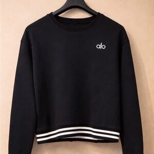 Black Crewneck Sweater with Striped Hem